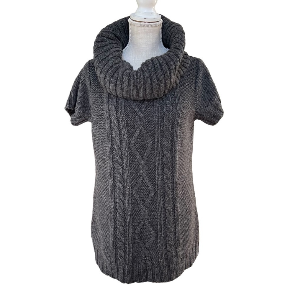 Columbia Gray Chunky Cable‎ Knit Wool Cowl Neck Short Sleeve Sweat Size: XL